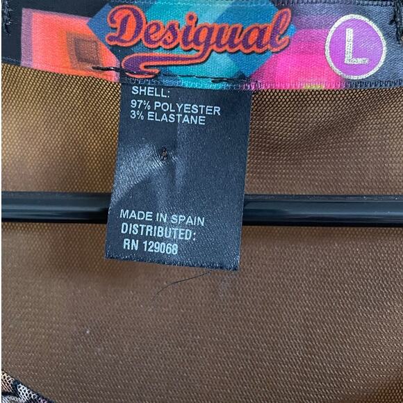 Desigual Mocha Brown Geo-Floral Print Sleeveless Dress Large - Picture 8 of 11